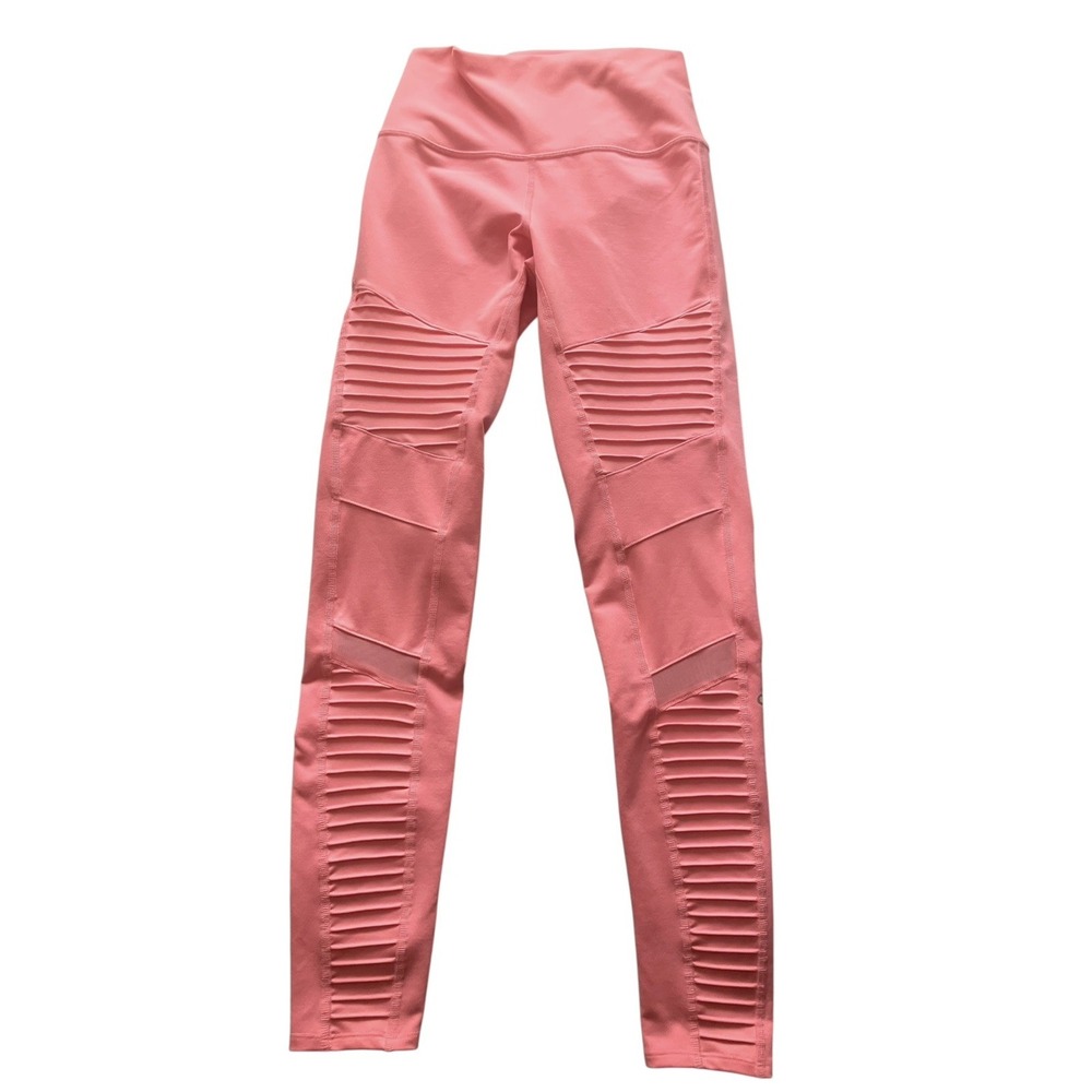ALO YOGA MOTO ATHLETIC EXERCISE LOUNGING CASUAL LEGGINGS MACARON PINK SIZE SMALL - Picture 2 of 9